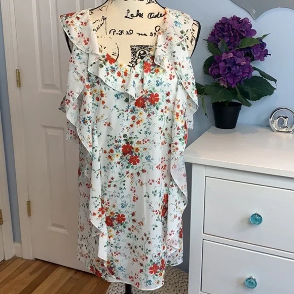 Parker Cold Shoulder Ruffle Shift Dress NWT - Picture 4 of 8